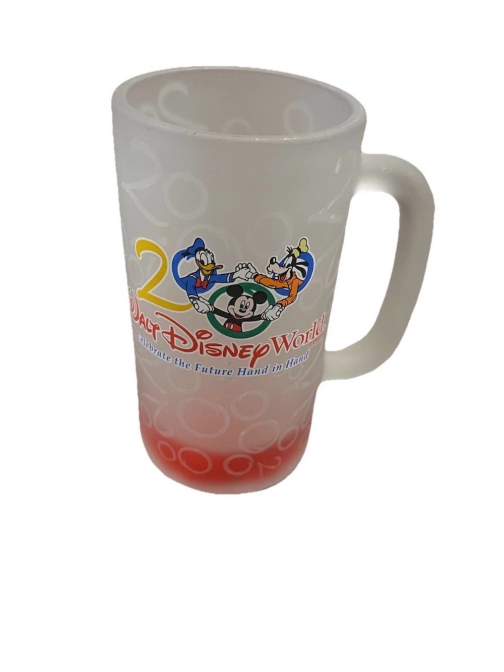 Walt Disney World 2000 Celebrate Frosted Etched Glass Mug 16oz Mickey Y2K Goofy